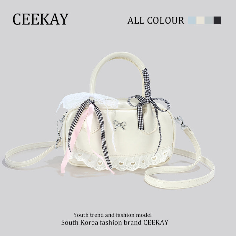 CEEKAY Genuine Niche Ribbon Bowling Pillow Bag Premium Light Luxury Bag Women's Boston Crossbody Bag