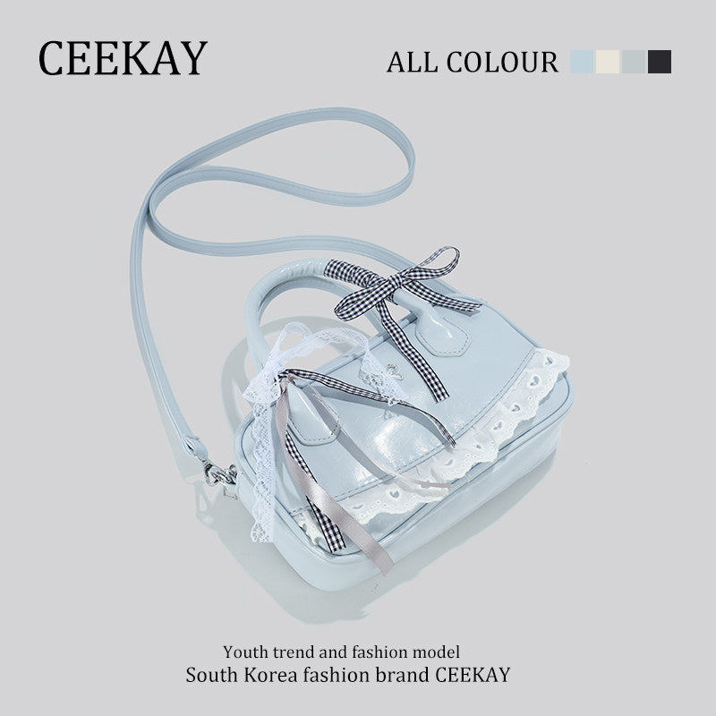 CEEKAY Genuine Niche Ribbon Bowling Pillow Bag Premium Light Luxury Bag Women's Boston Crossbody Bag