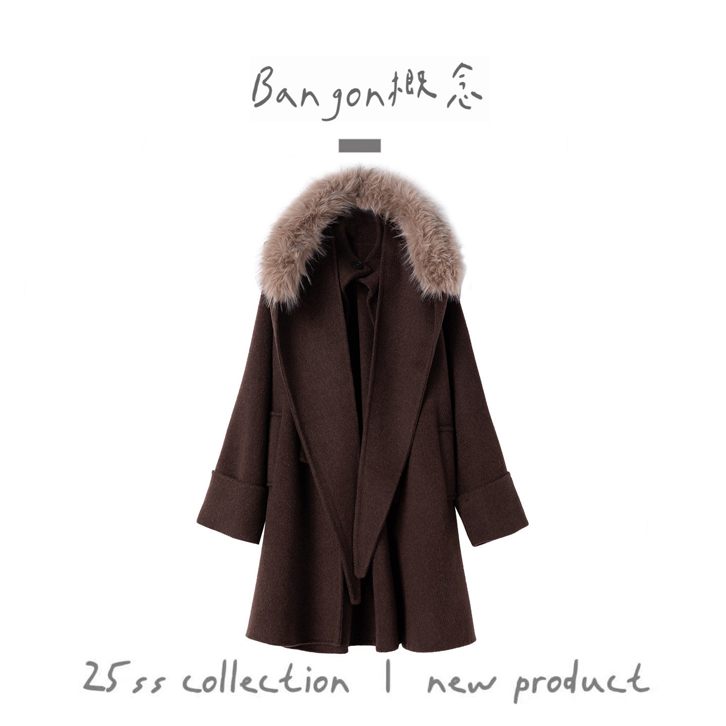 BANGON Fur Collar Hooded Wool Coat 2025 New Temperament Versatile High-End Warm Jacket Top