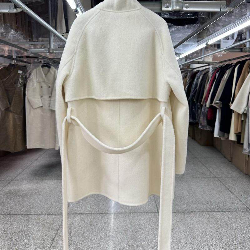 Cigarette neck reversible wool coat women's cropped petite fall and winter new loose lace-up A-shaped woolen jacket