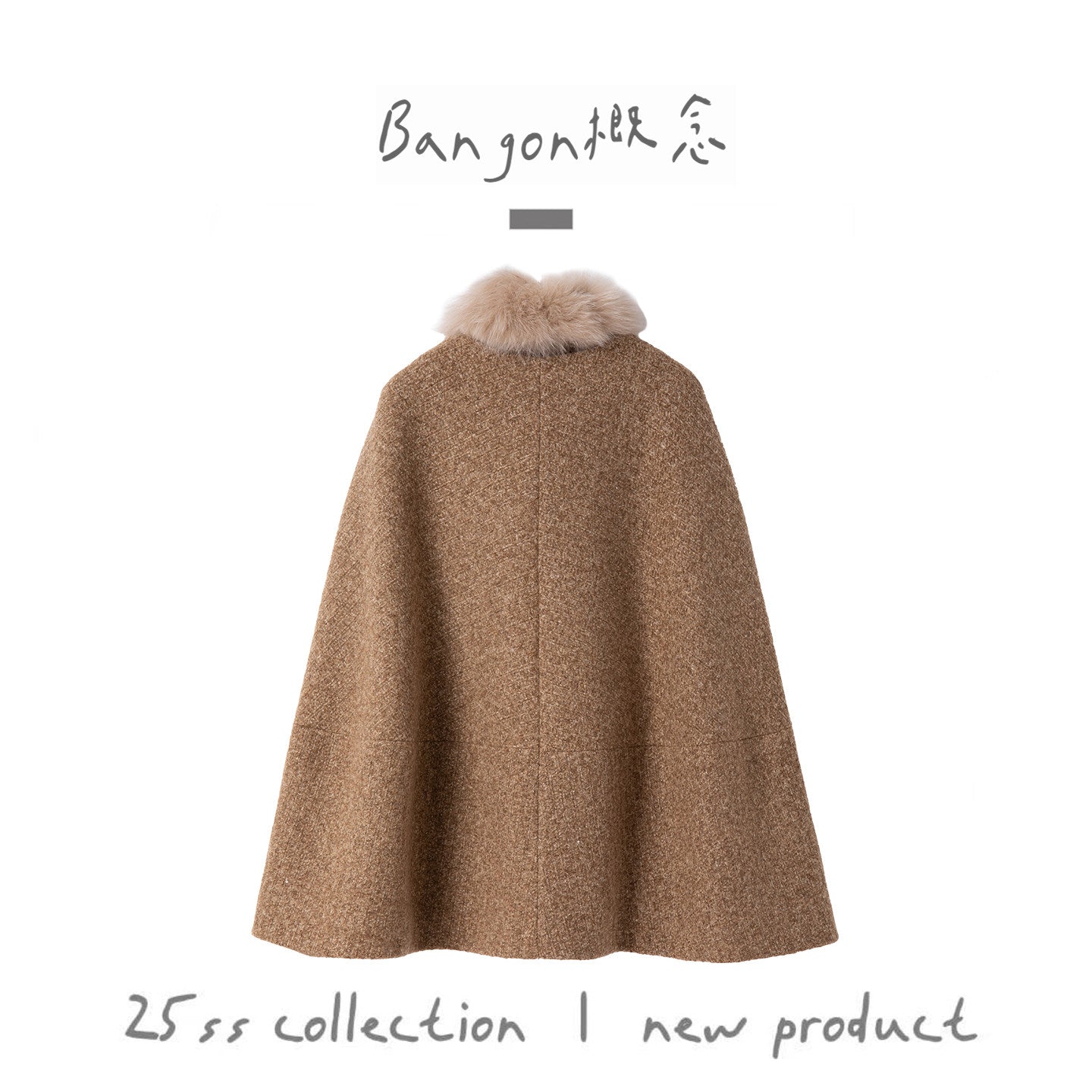 BANGON Rich Daughter Cloak Woolen Jacket Fur Collar Stitching Design Sense Temperament Versatile Short Coat Woman