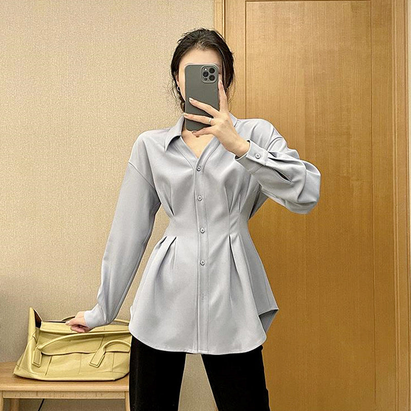Cara CLUB plus-size French waist shirt for women early autumn fashion foreign style to reduce age and slim down design top