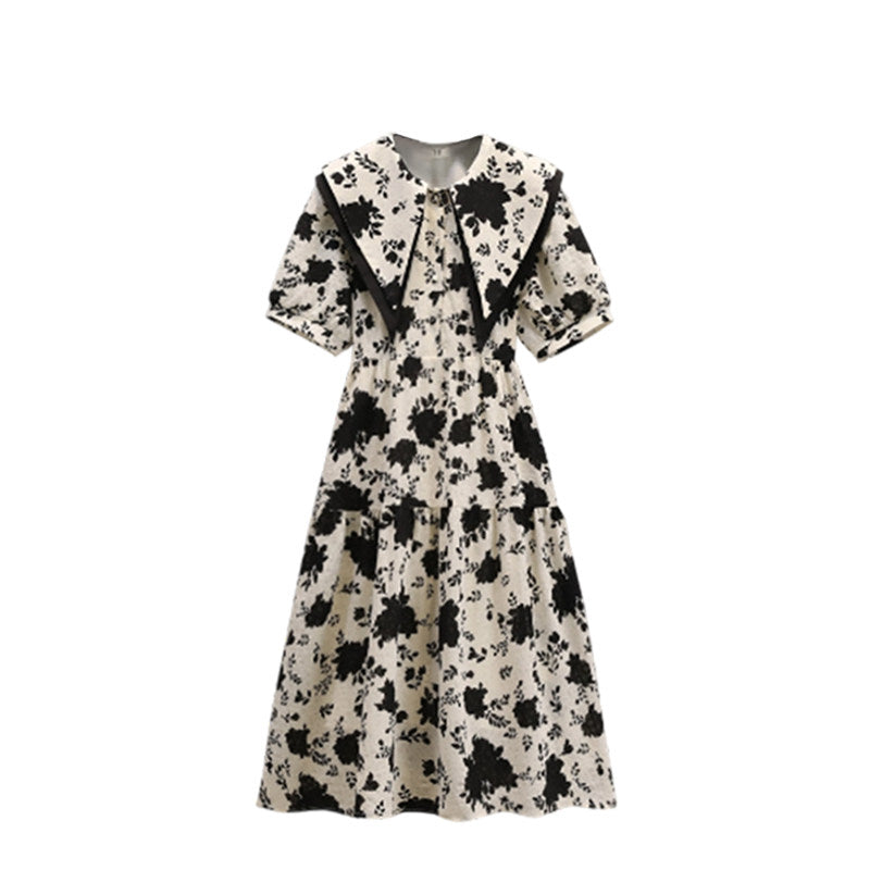 CaraCLUB large size floral short-sleeved dress women's new summer fat sister covers the flesh and slims down the design skirt