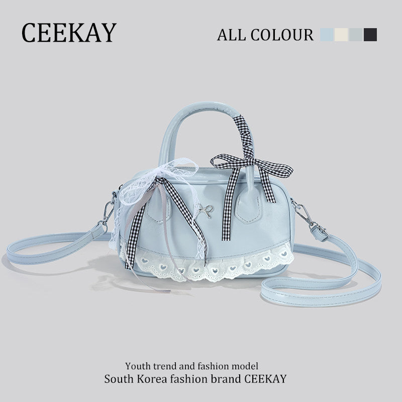 CEEKAY Genuine Niche Ribbon Bowling Pillow Bag Premium Light Luxury Bag Women's Boston Crossbody Bag