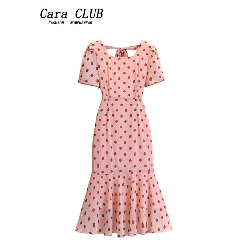 CaraCLUB large size polka dot short sleeve dress women's summer new fat sister dopamine fashion slimming skirt