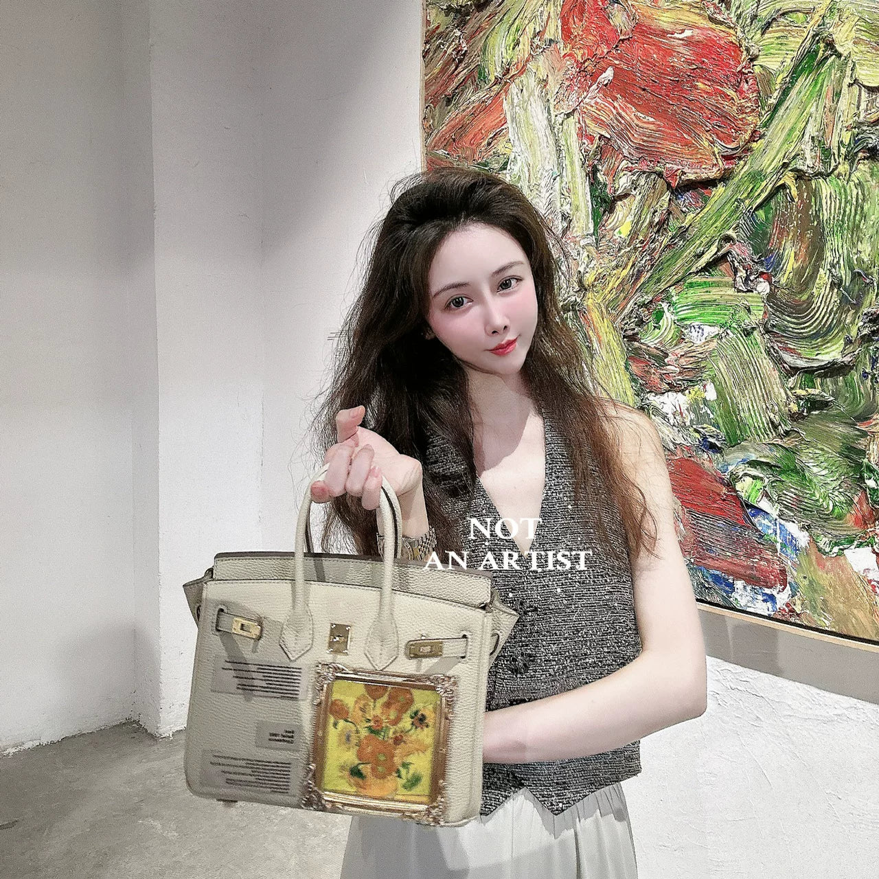 Artist spoof platinum bag series, Van Gogh's sunflower paintings, walking museum, platinum bag, art student bag