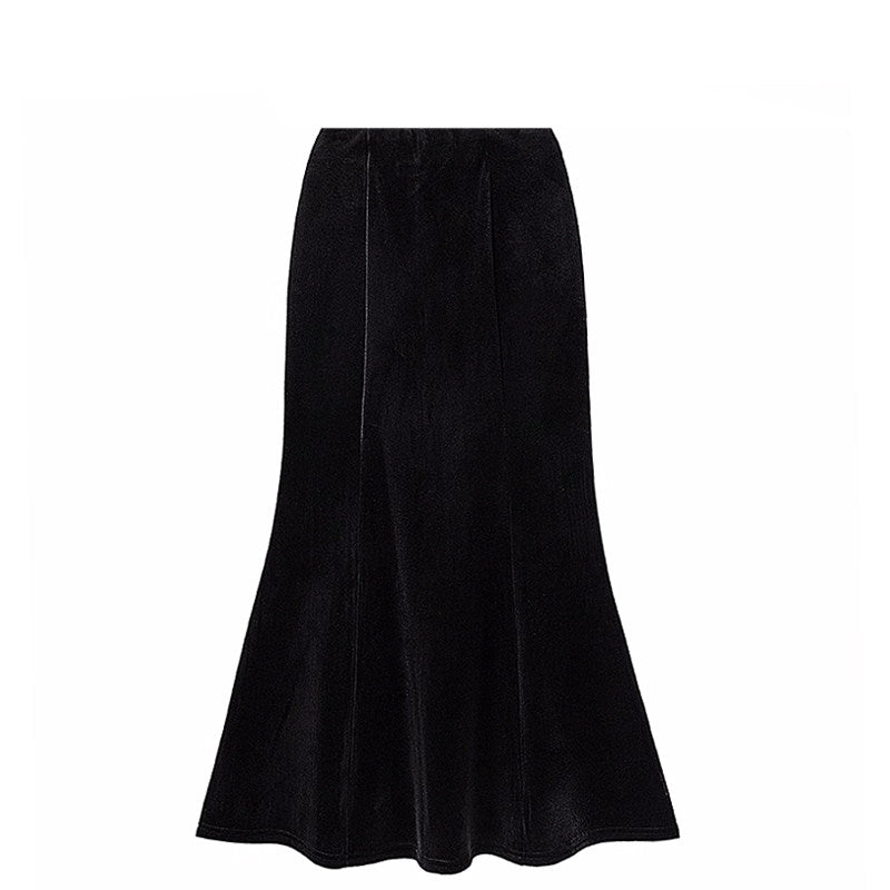 Cara CLUB plus size long sleeve small fragrant style suit skirt women's autumn fat mm French gold velvet shirt skirt