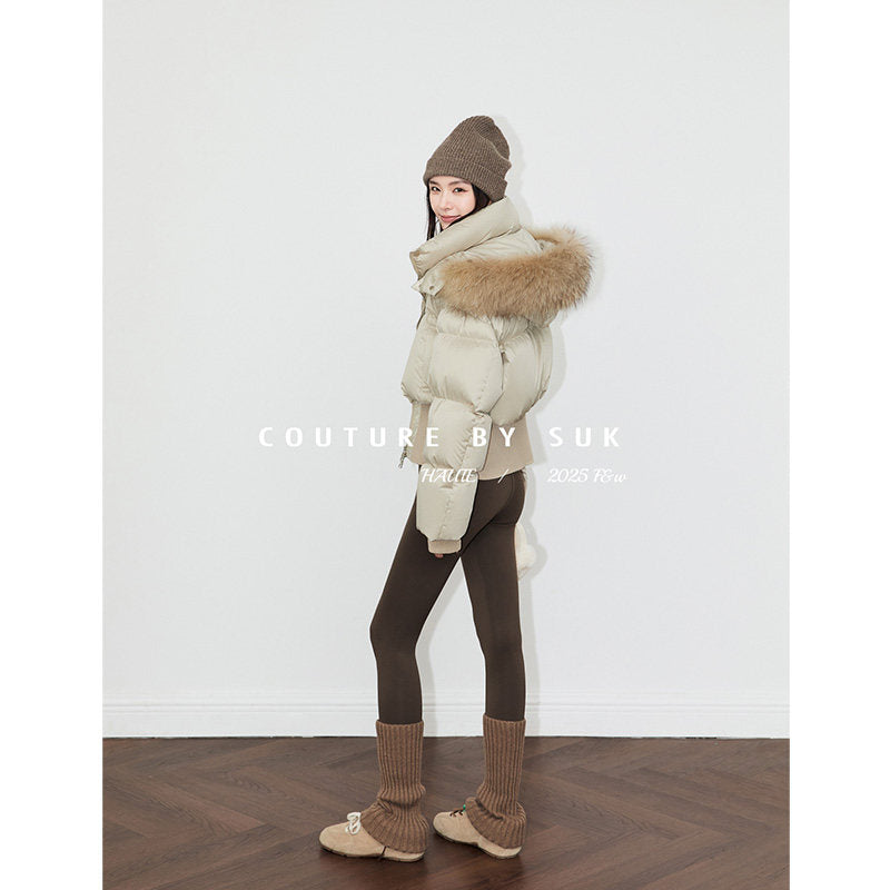 SUK Snow falls in Kyoto! 90 white goose down short autumn and winter design sense retro fashion fur collar down jacket jacket for women