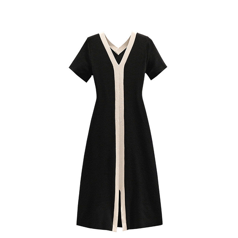 Cara CLUB plus-size knitted dress women's summer fat sister French temperament age-reducing waist slimming A-line skirt