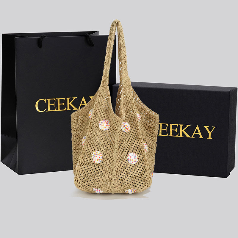 CEEKAY genuine hollow seaside vacation lazy bag women's new large-capacity flower beach bag tote bag
