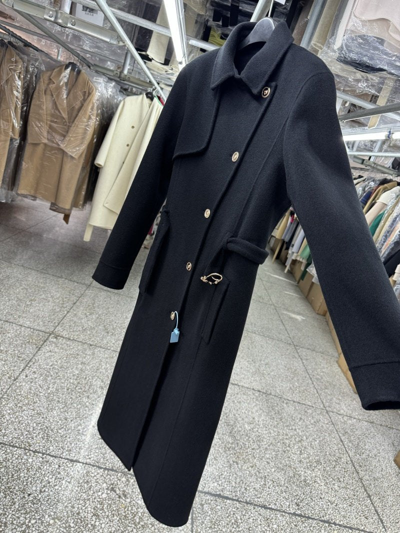 Slim and slimming reversible wool coat women's long model 2025 autumn/winter new waist high-end temperament woolen jacket