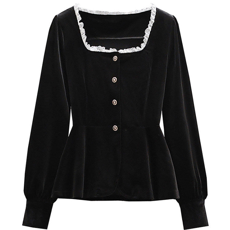 Cara CLUB plus size long sleeve small fragrant style suit skirt women's autumn fat mm French gold velvet shirt skirt