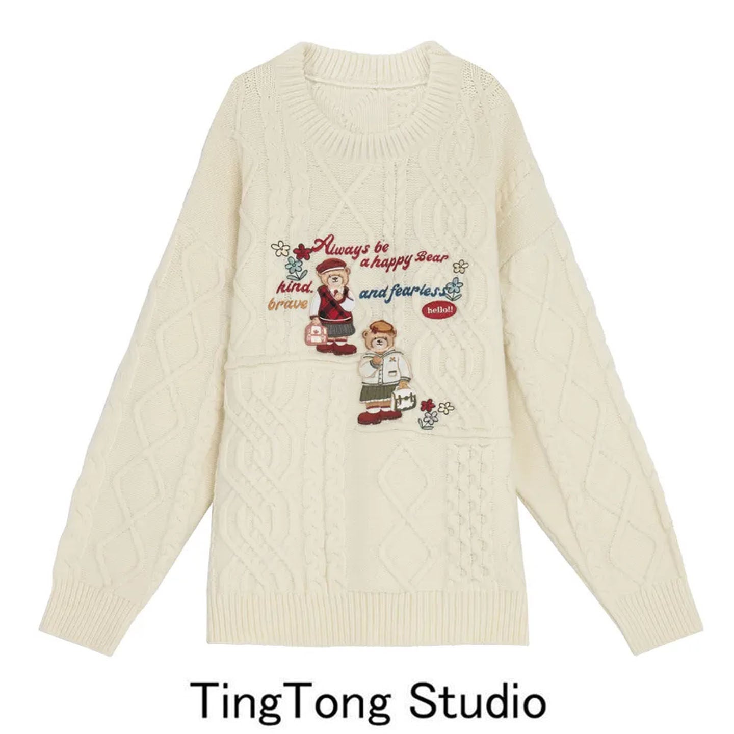 British preppy bear embroidery pullover sweater for women 2025 Fall/Winter new vintage twist loose knit jacket