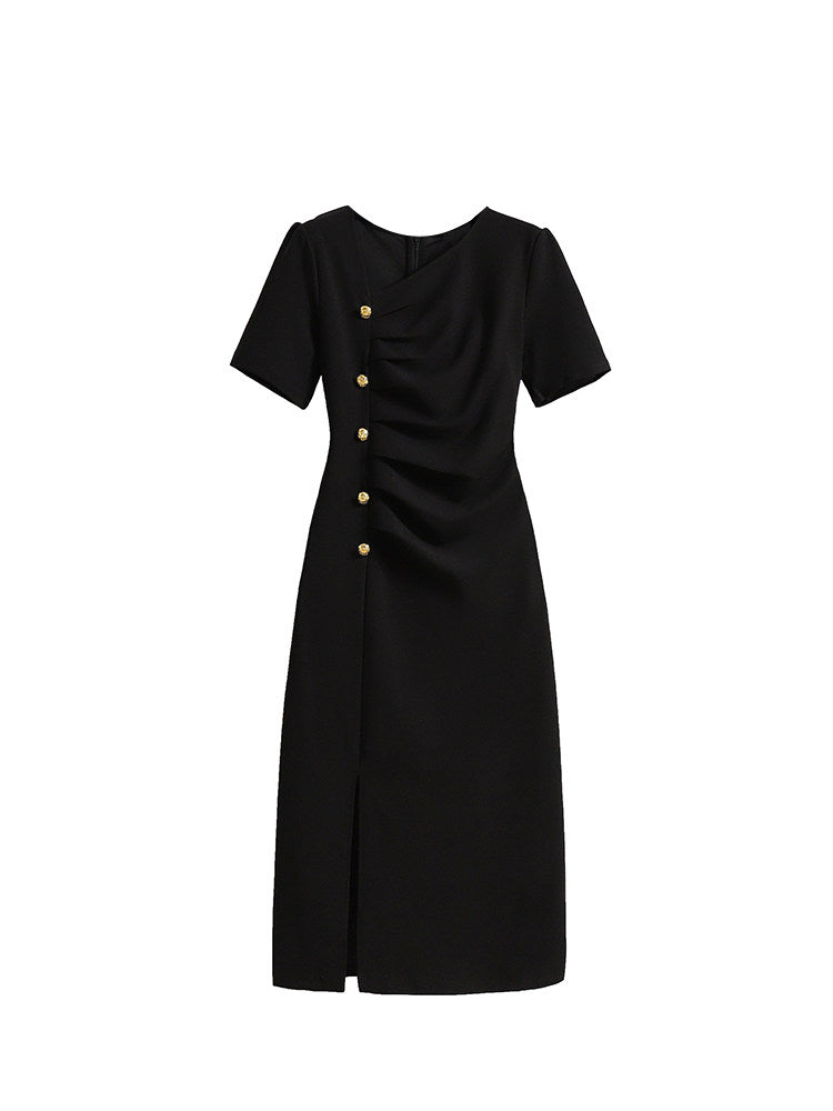 Cara CLUB large size French dress women's summer fat sister mm waist slimming temperament design long skirt