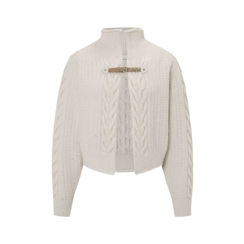 BANGON semi-turtleneck knitted cardigan with a snap design sense New casual and versatile sweater for spring 2026