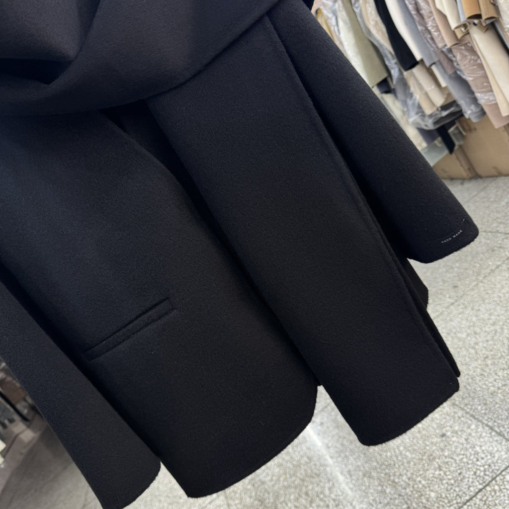 Black scarf, reversible wool coat, women's short model, 2025 autumn/winter new Korean fashion temperament woolen jacket