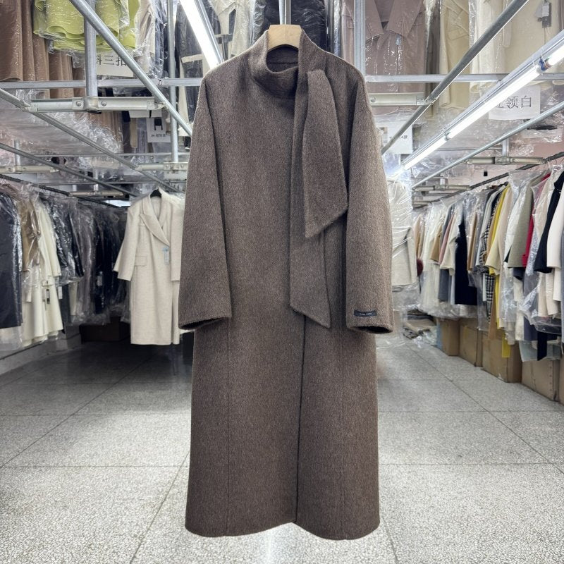 Yak Down French Elegant Black Stand Collar Reversible Wool Coat Women's Mid-Length 25 Fall/Winter Loose Tweed Jacket