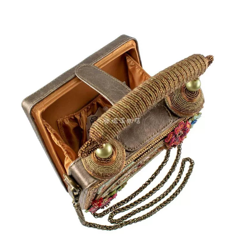 25 Mary Frances Time of Your Life Hand-Studded Beaded Clock Women's Shoulder Tote Bag