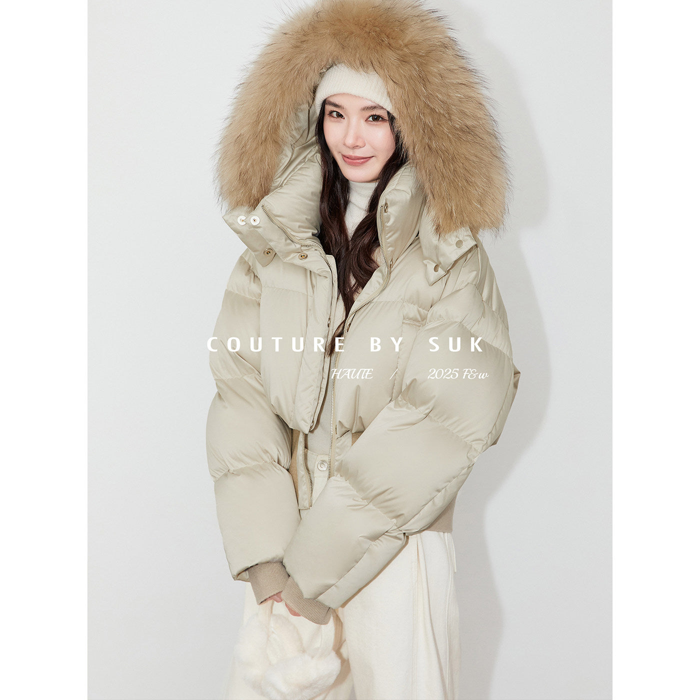 SUK Snow falls in Kyoto! 90 white goose down short autumn and winter design sense retro fashion fur collar down jacket jacket for women