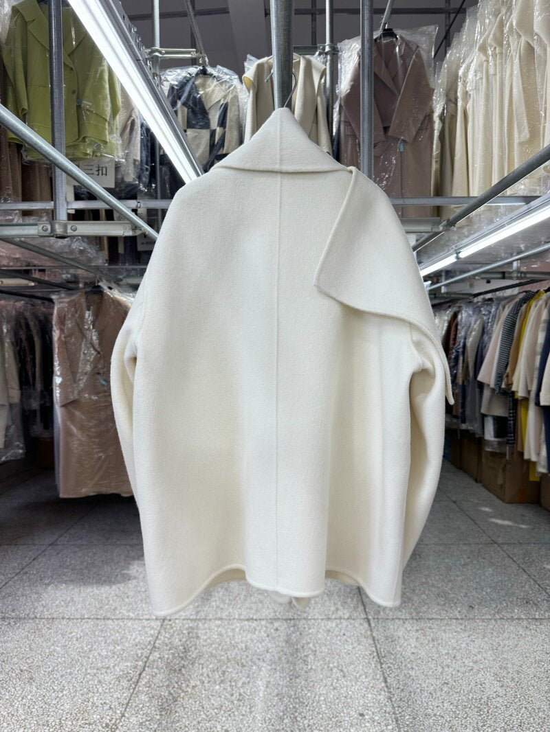 Coffee-colored yak fleece scarf, shawl, reversible wool coat, women's short 25, new loose high-end woolen jacket