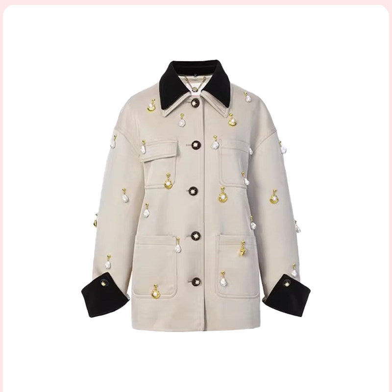 NUTO [in stock] gorgeous pearl shell pendant decoration trench coat jacket women's 25 early spring new lapel top