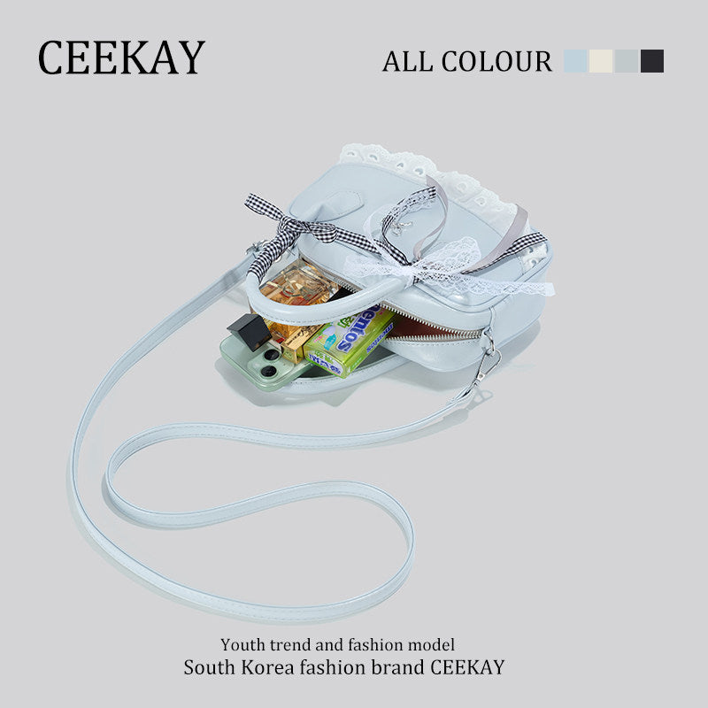 CEEKAY Genuine Niche Ribbon Bowling Pillow Bag Premium Light Luxury Bag Women's Boston Crossbody Bag