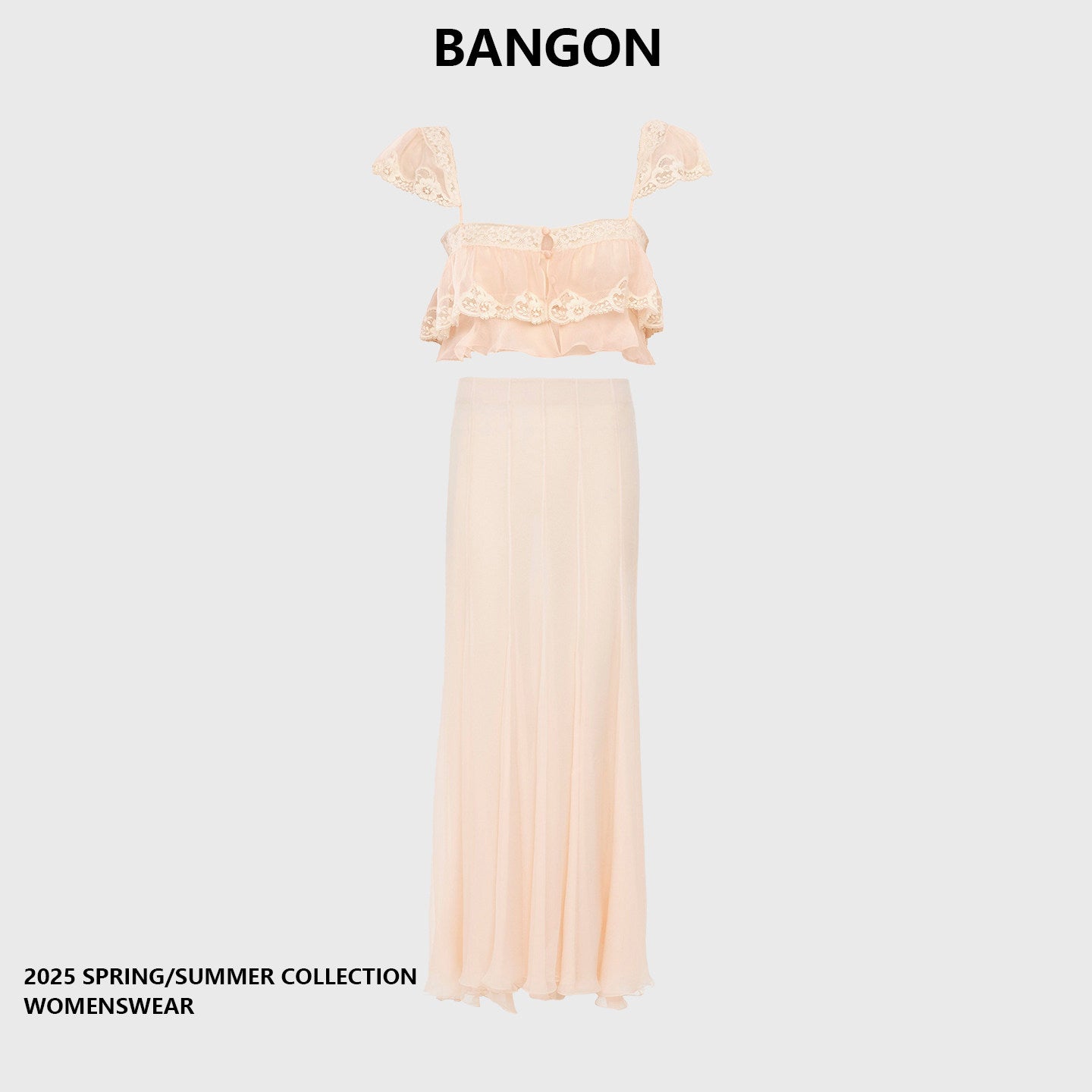 BANGON lace-trimmed suspender suit skirt high-waisted slimming 2026 spring new temperament gentle style two-piece set