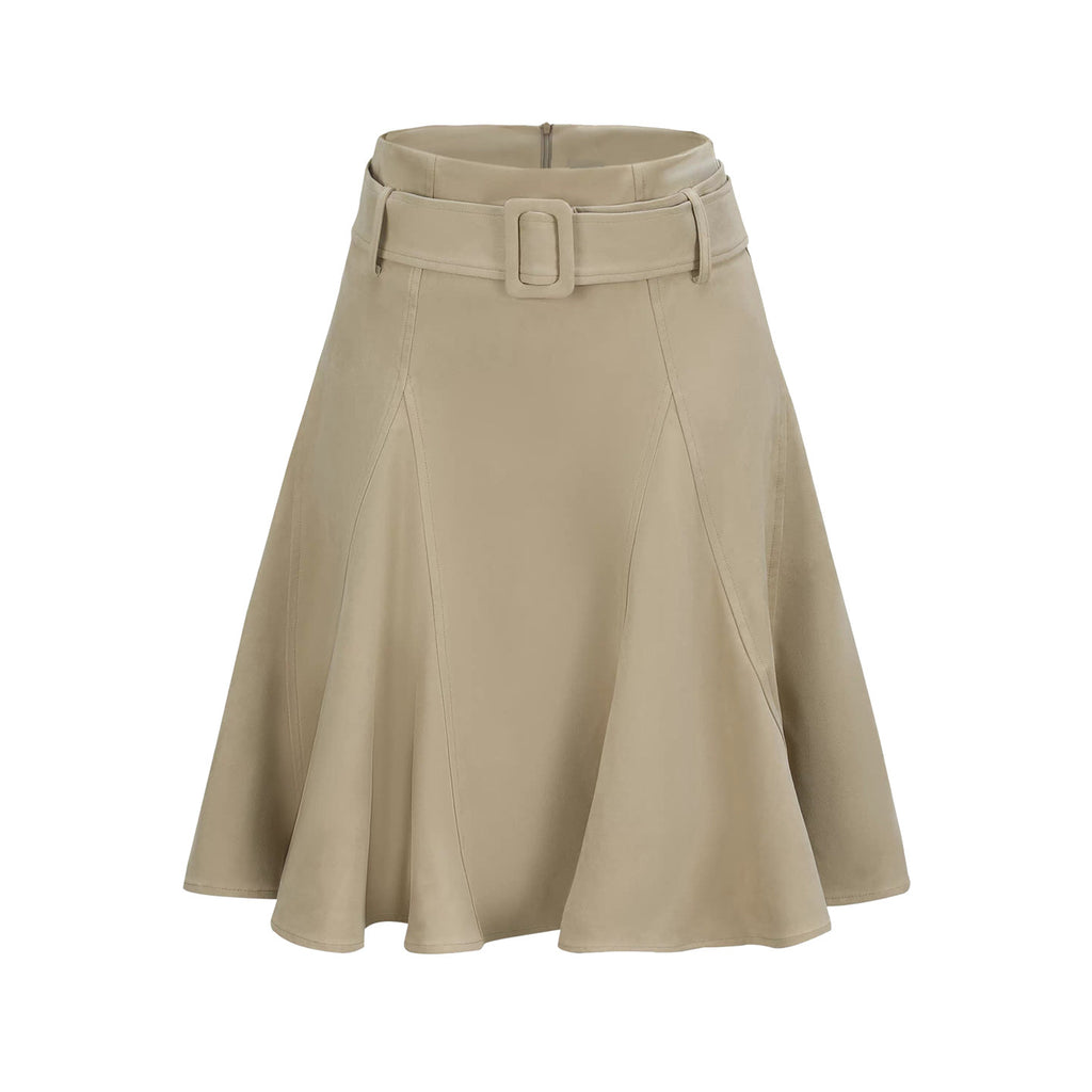 BANGON Vintage Suede Skirt Loose Lotus Leaf 2025 Fall New Simple Commuter Versatile Skirt