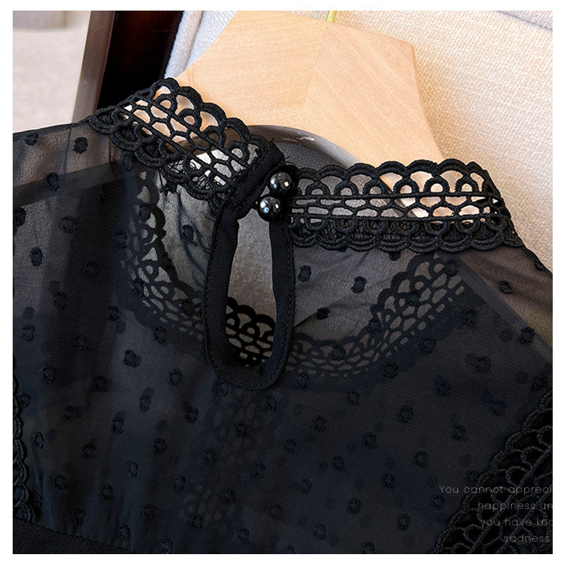 Cara CLUB plus-size polka dot lace chiffon shirt women's early autumn fashion foreign style slimming celebrity vintage top