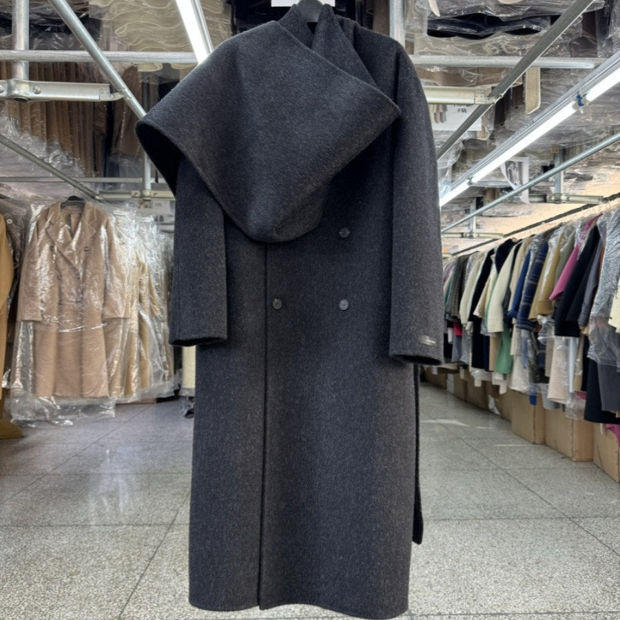 Korean high-end reversible wool wool rabbit fur coat fashion big scarf long pile style double-breasted woolen jacket for women