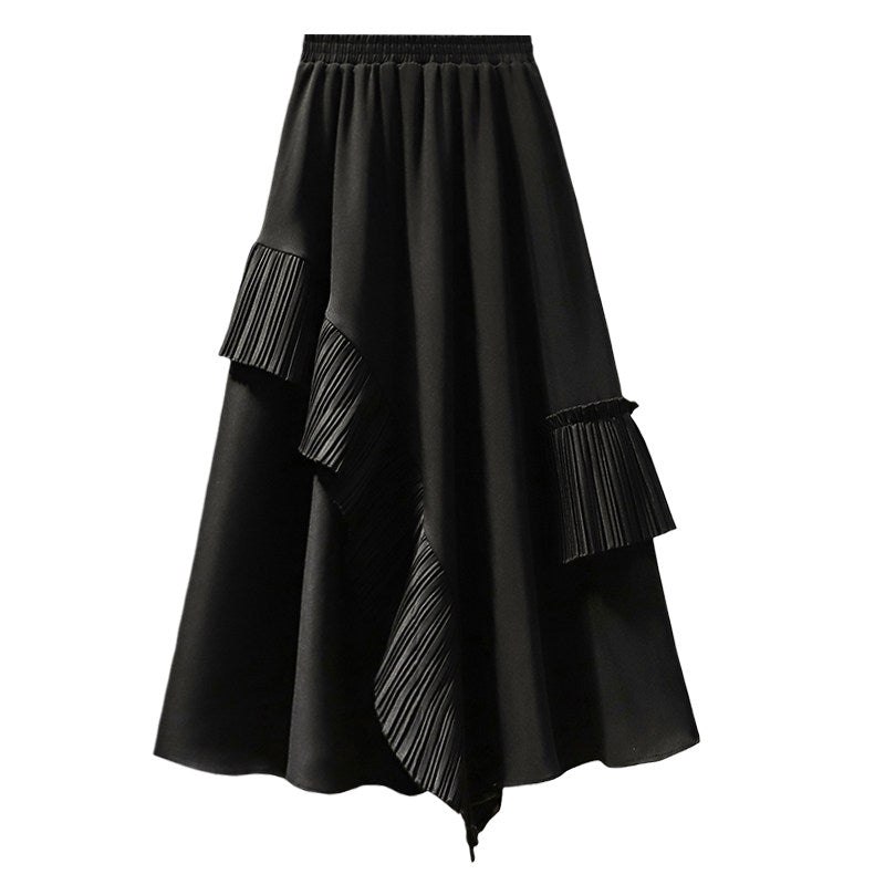 Cara CLUB plus-size high-waisted slimming irregular skirt women's summer mid-length design sense age-reducing A-line skirt