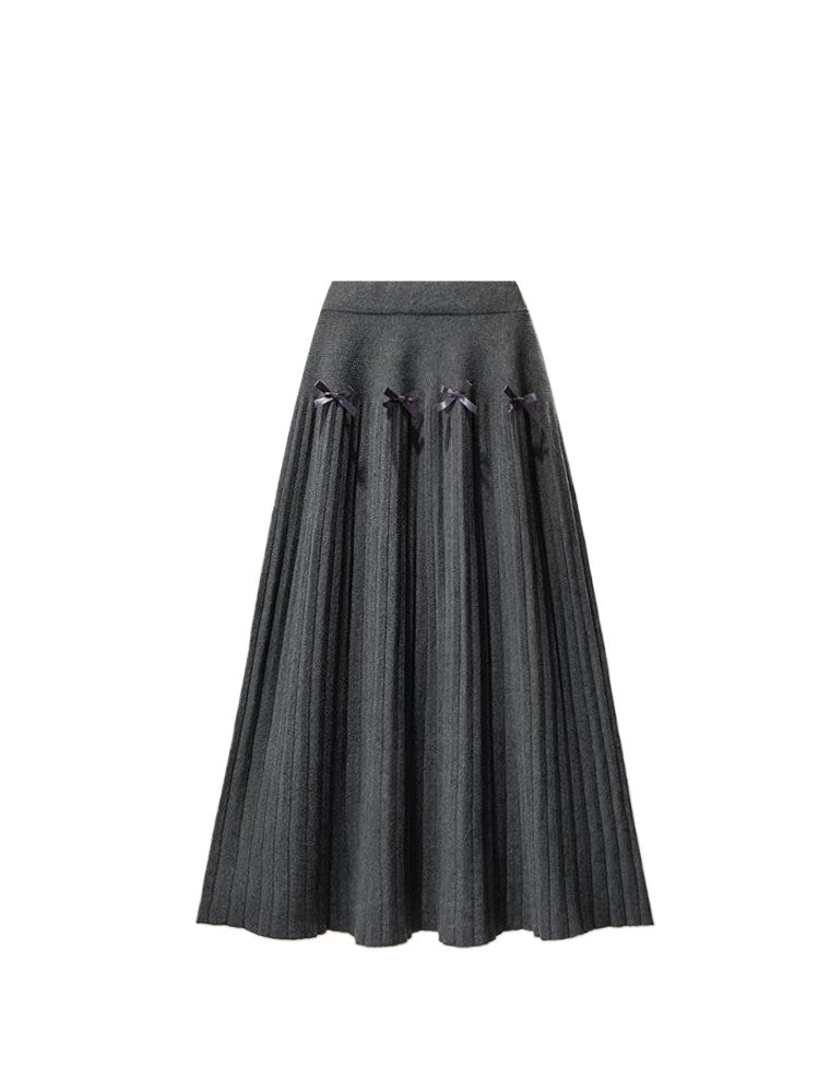 Cara CLUB plus-size knitted skirt women's autumn fat sister high-waisted slimming casual versatile A-line pleated skirt