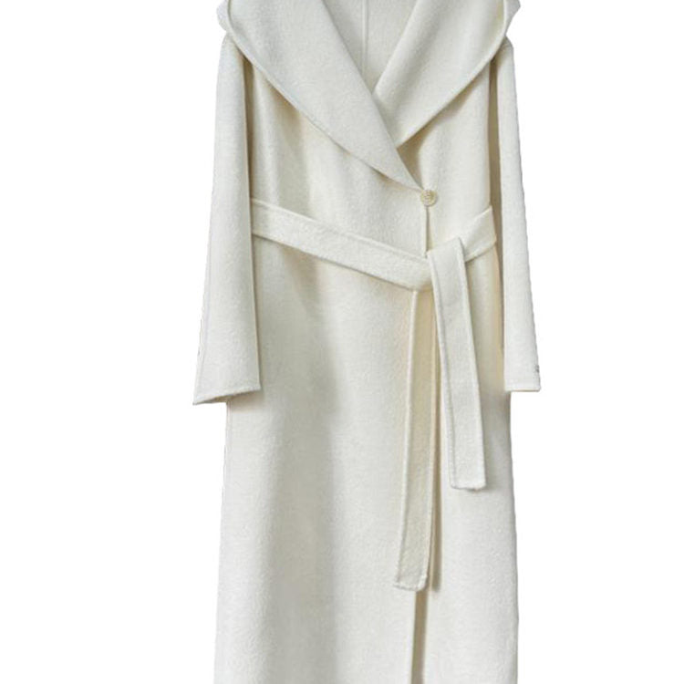 Hooded black reversible wool coat women's mid-length 25 autumn/winter new simple loose silhouette woolen coat