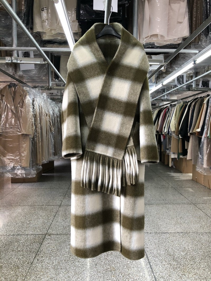 Large plaid reversible cashmere coat women's mid-length 25 autumn and winter new Korean scarf V-neck A-shaped woolen jacket