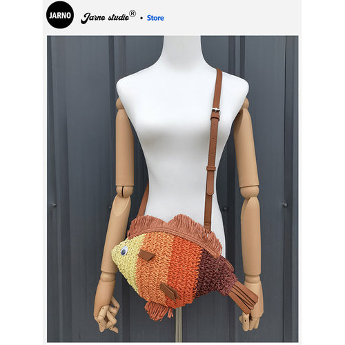2025 New Summer Creative Personality Children's Handmade Colored Straw Bag Women's Small Crossbody Bag Small Bag Holiday Style