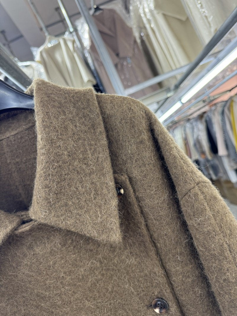 Su Li long wool reversible sheep wool coat women's short 25 autumn new loose stand-up collar vintage lace-up woolen jacket