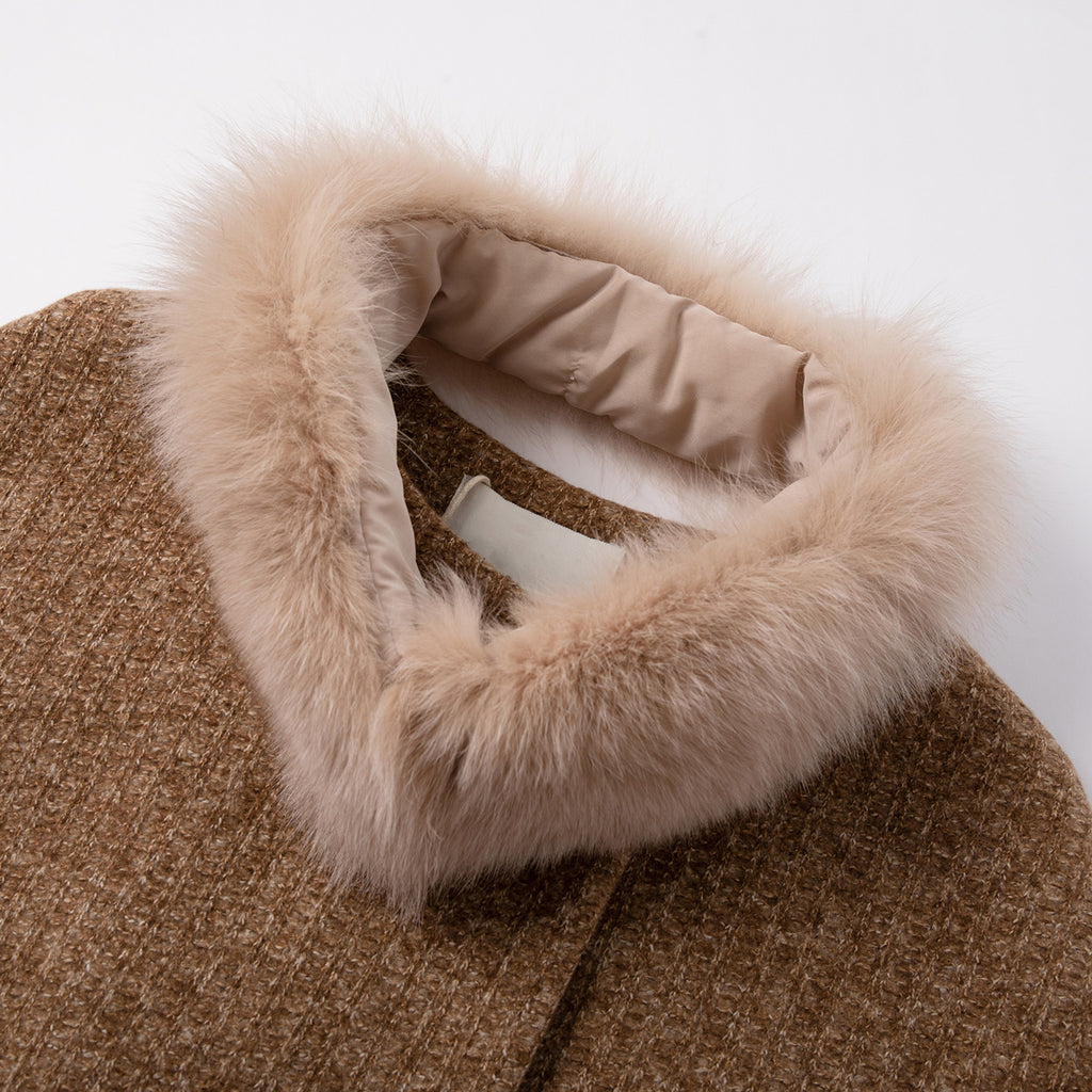 BANGON Rich Daughter Cloak Woolen Jacket Fur Collar Stitching Design Sense Temperament Versatile Short Coat Woman