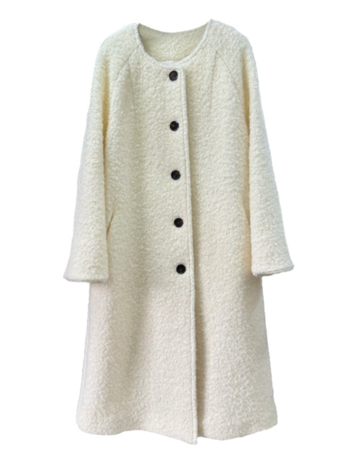 Granular cashmere lambswool coat women's mid-length autumn and winter new Korean version single-breasted crew neck seahorse wool top jacket