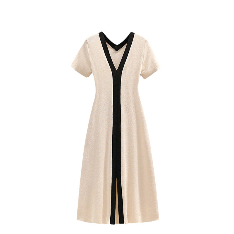 Cara CLUB plus-size knitted dress women's summer fat sister French temperament age-reducing waist slimming A-line skirt