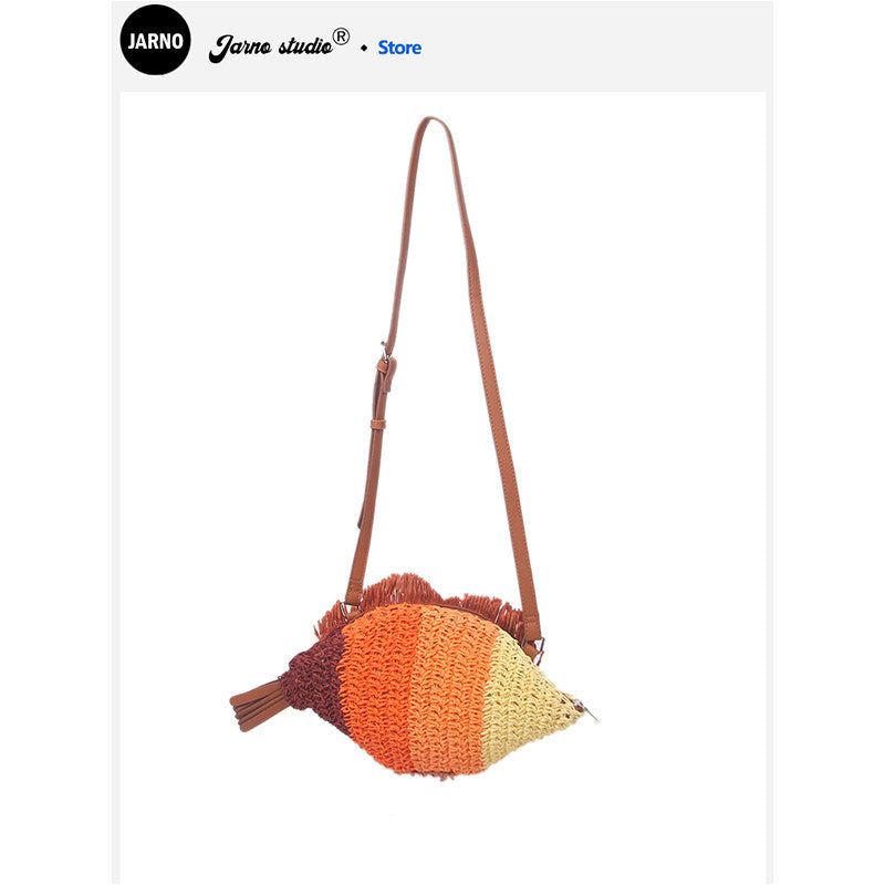 2025 New Summer Creative Personality Children's Handmade Colored Straw Bag Women's Small Crossbody Bag Small Bag Holiday Style