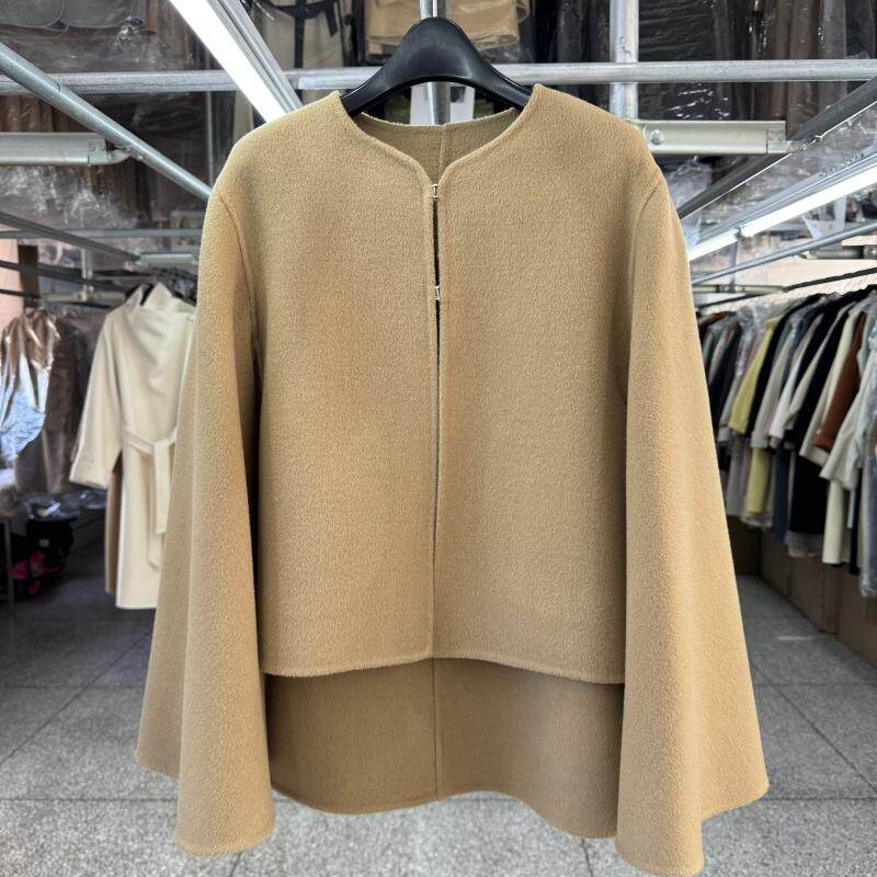 Cloak double-sided wool coat women's short autumn and winter new Korean version loose round neck temperament A-type woolen jacket