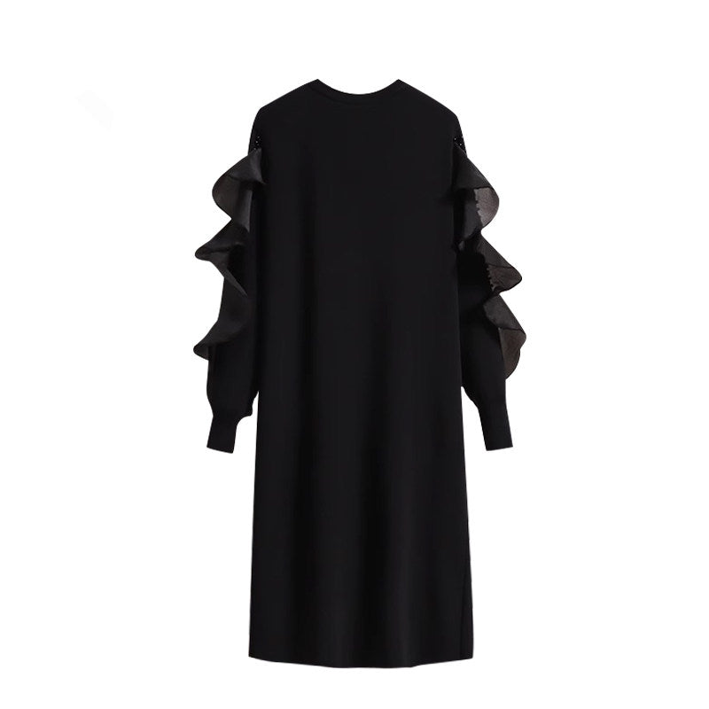 Cara CLUB plus-size Hepburn-style knitted dress women's 2025 autumn new fat sister French bellflower skirt