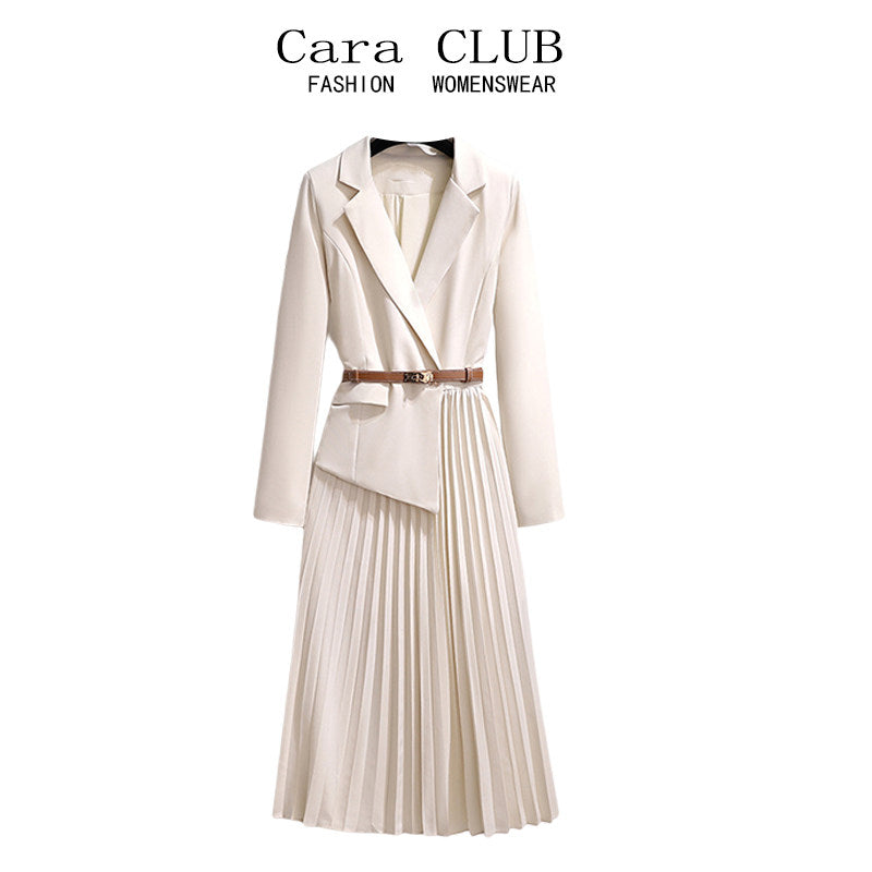 Cara CLUB plus-size women's early autumn fat sister fashion French temperament celebrity waist suit dress