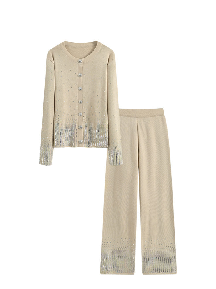 Cara CLUB plus-size casual suit women's autumn chubby sister mm long-sleeved knit trousers leg trousers two-piece set