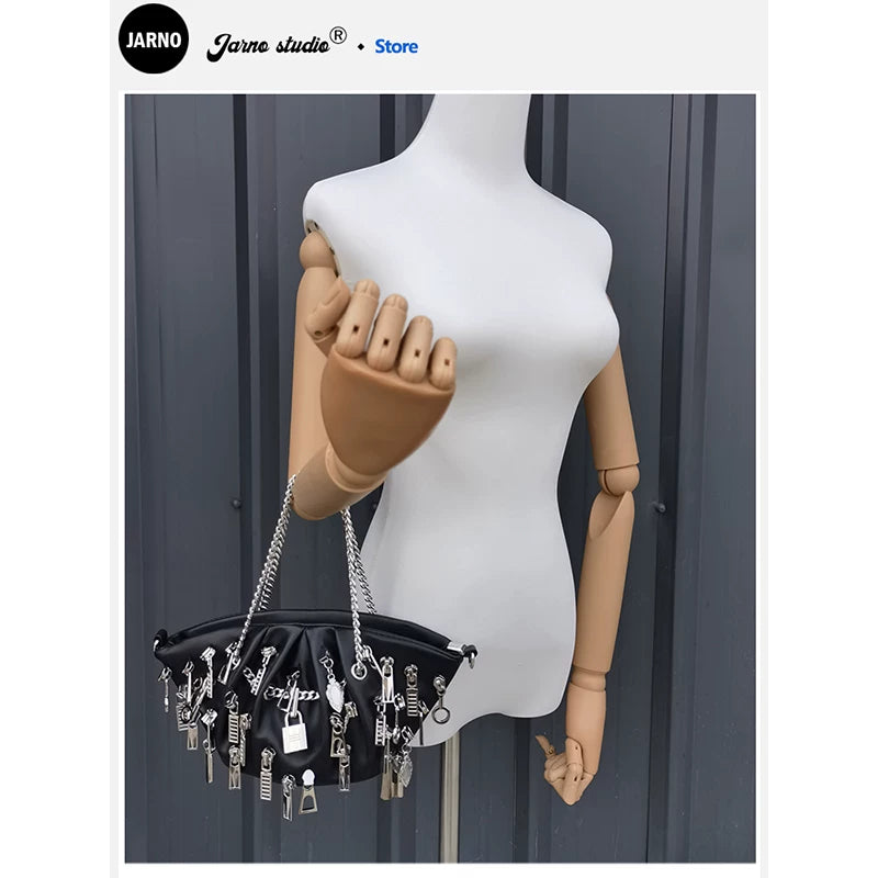 2025 New Cyberpunk Style Personality Spice Girl Black Cloud Wrap Dumpling Wrap Underarm Bag Portable Crossbody Bag