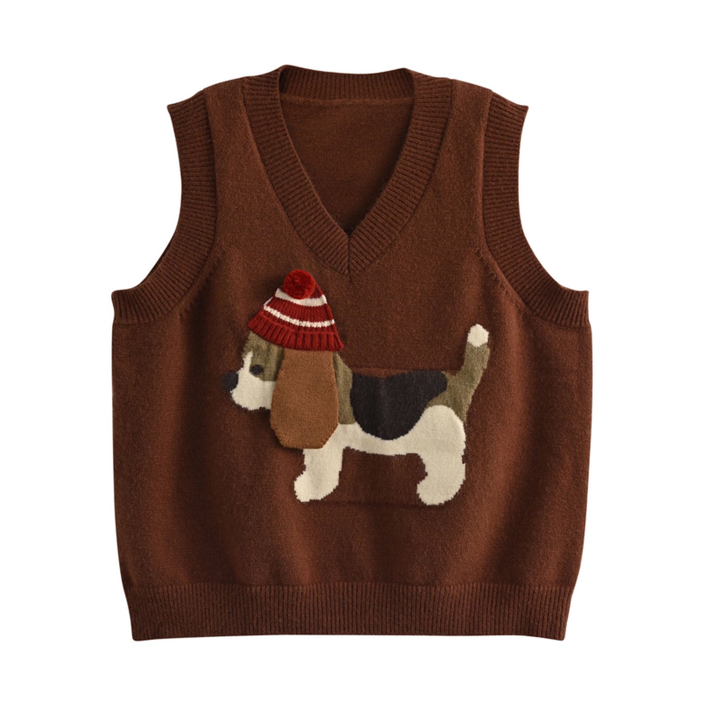 Cartoon cute puppy embroidered pullover sweater vest women's autumn and winter new retro age-reducing layered knitted sweater vest