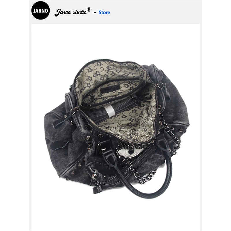 2025 New Summer Black Punk American Babes Cool Sassy Drag Sister Denim Bag Bag Women's Handbag Crossbody Bag Big