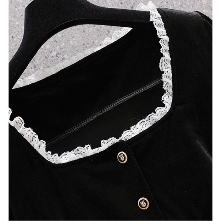 Cara CLUB plus size long sleeve small fragrant style suit skirt women's autumn fat mm French gold velvet shirt skirt