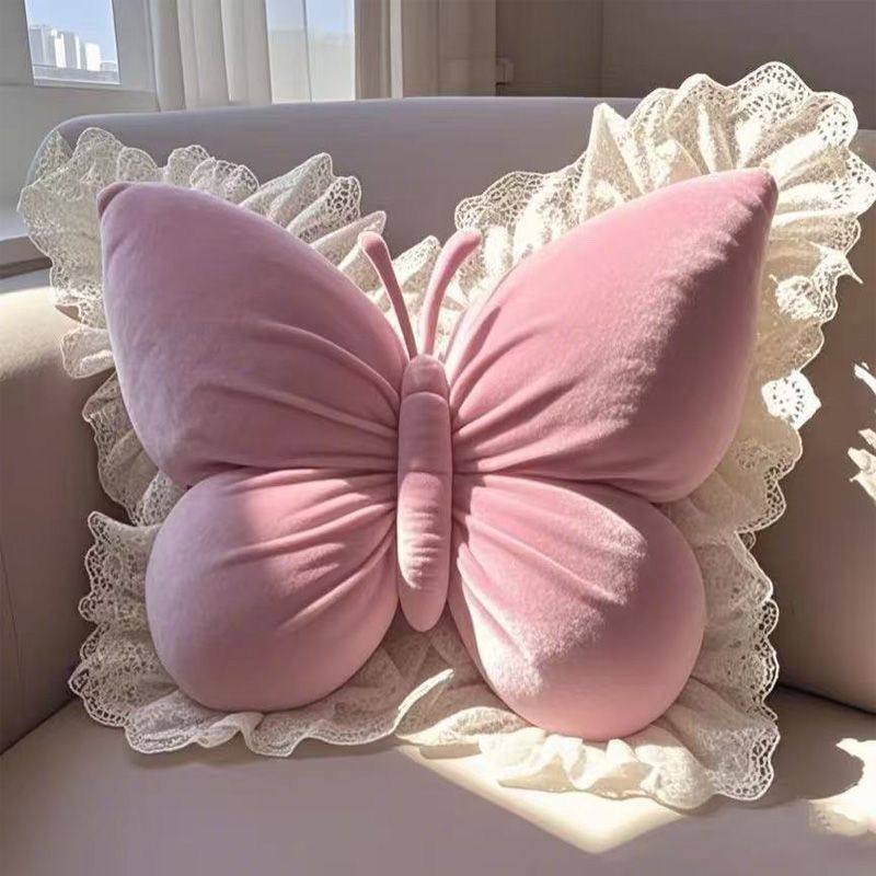 Butterfly cushion plush toy ins pillow waist protection high-value women's home car birthday gift bedroom bedside