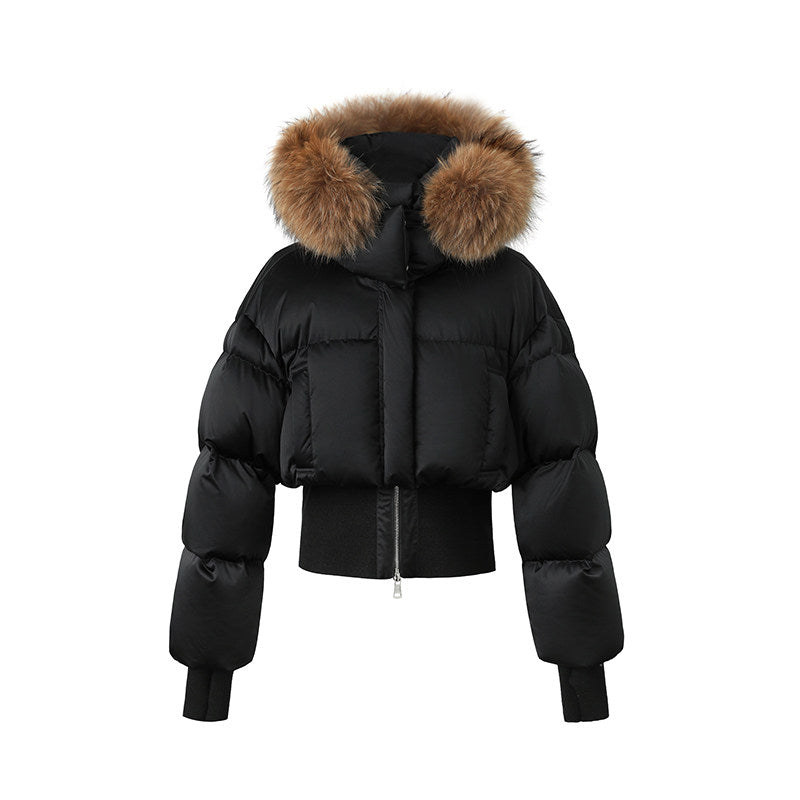 SUK Snow falls in Kyoto! 90 white goose down short autumn and winter design sense retro fashion fur collar down jacket jacket for women